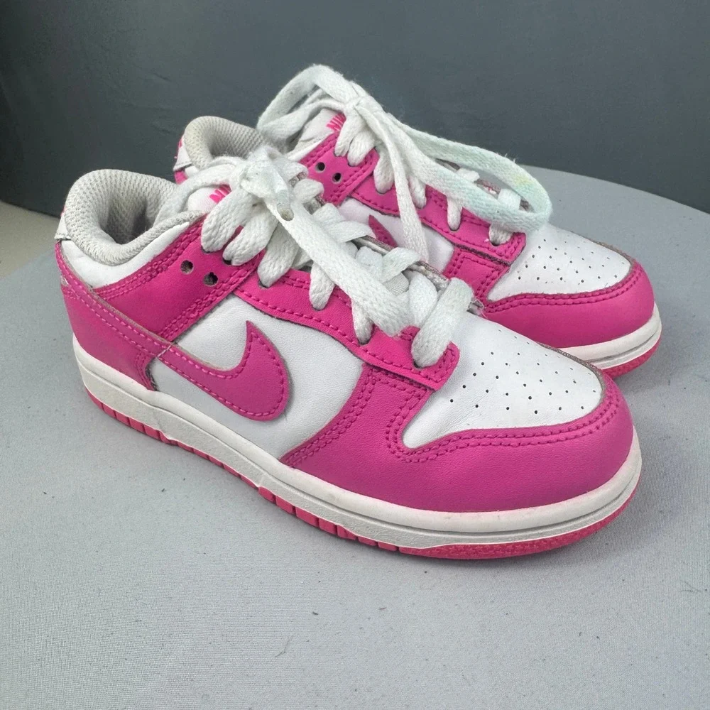 Nike Dunk Low Laser Fuchsia Kids Size 11C Pink White Shoes FB9108-102 Sneaker